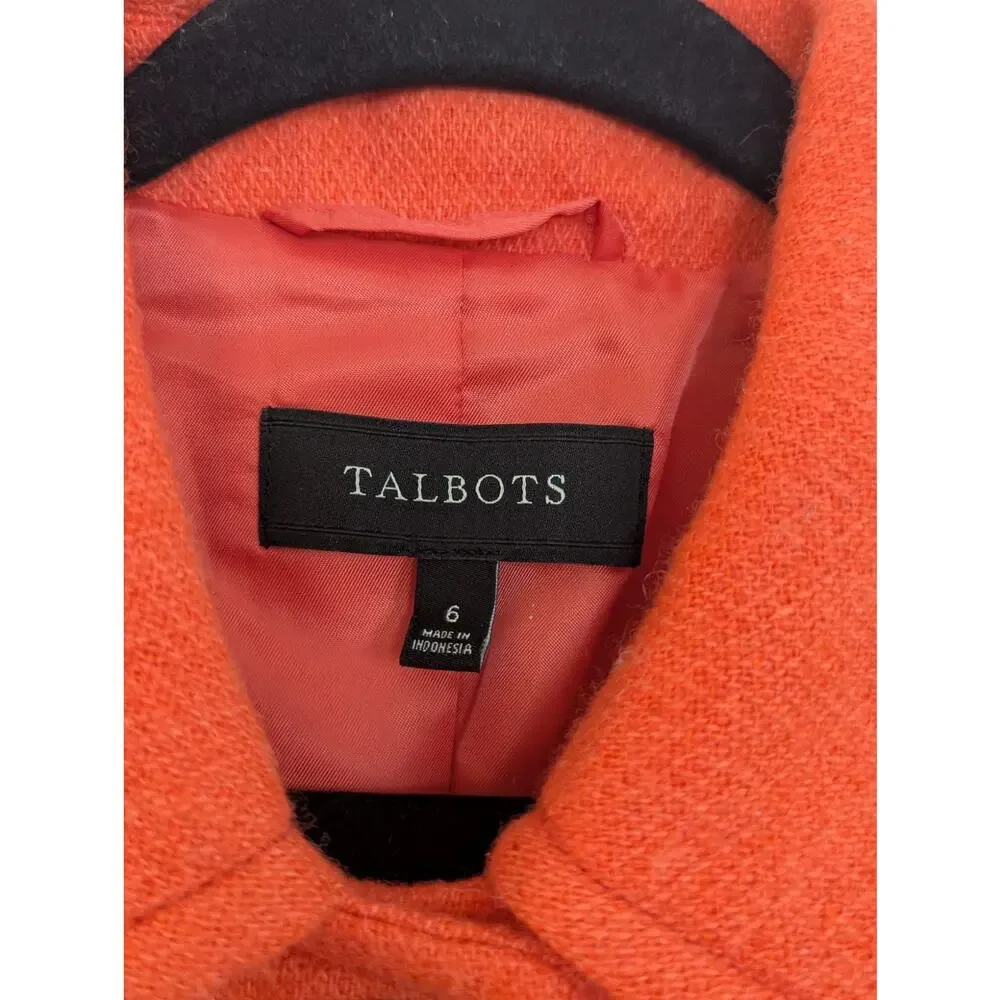 Talbots Orange Wool Blend Peplum Jacket Blazer Size 6 Button Front
